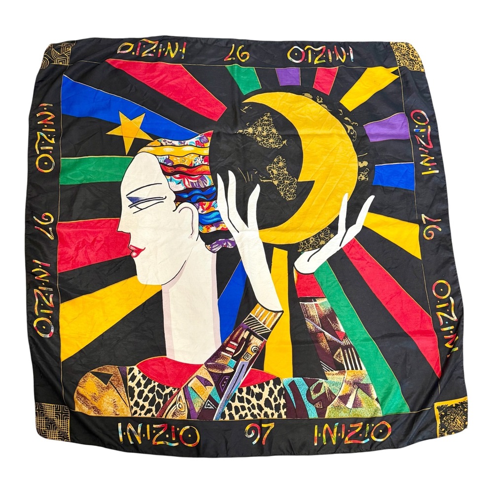 Inizio 97 Vintage 100% Silk Square Scarf Pop Art Moon Goddess Sunburst 42" x 42"